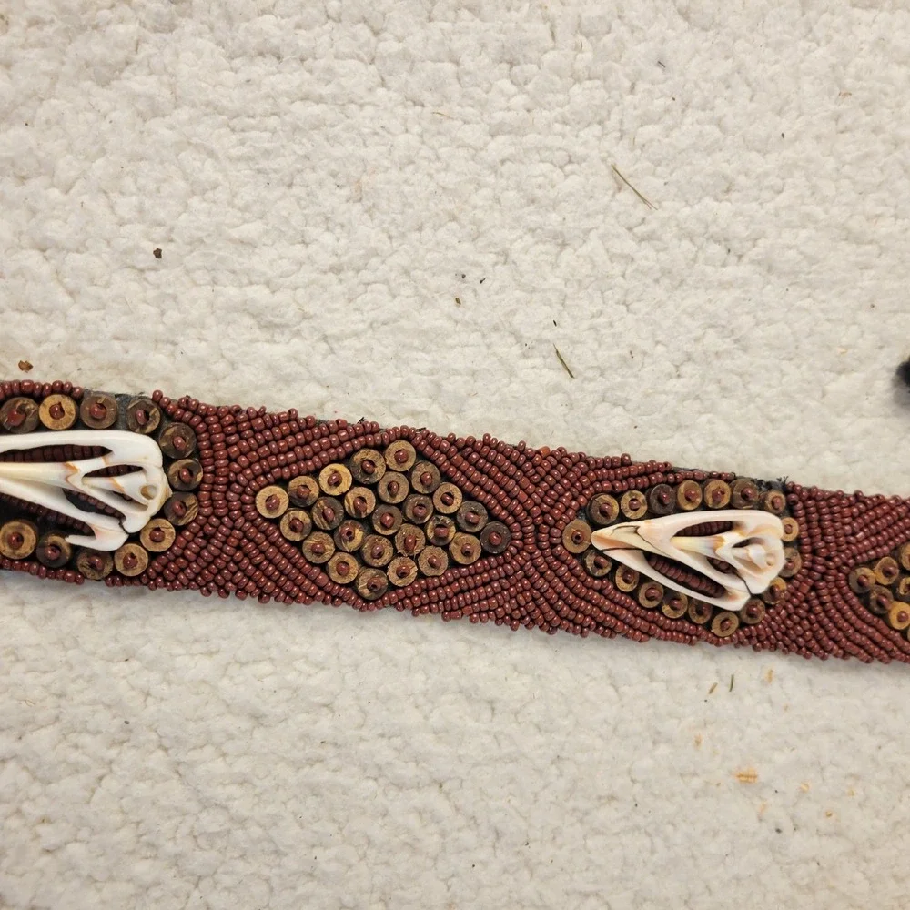 Handmade Beaded Cowrie‎ Shell Belt Red Brown Tribal Boho Waist Tie Festival